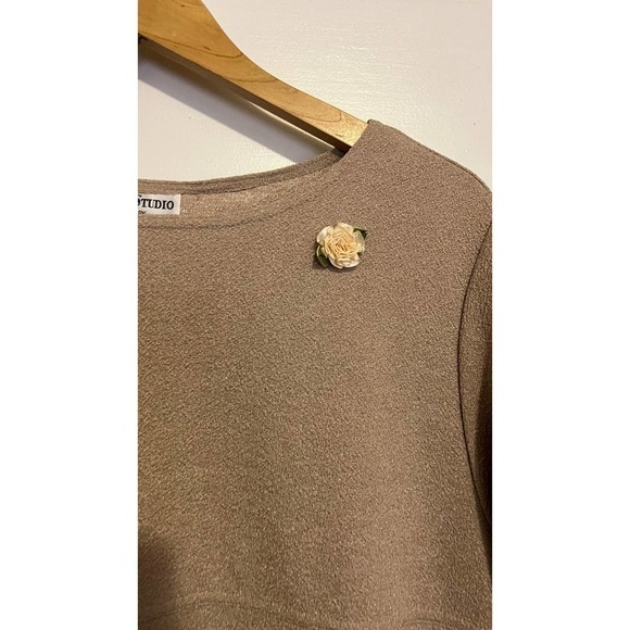 Vintage Nicole Studio Tan Short sleeve Blouse L 10 - Picture 2 of 7